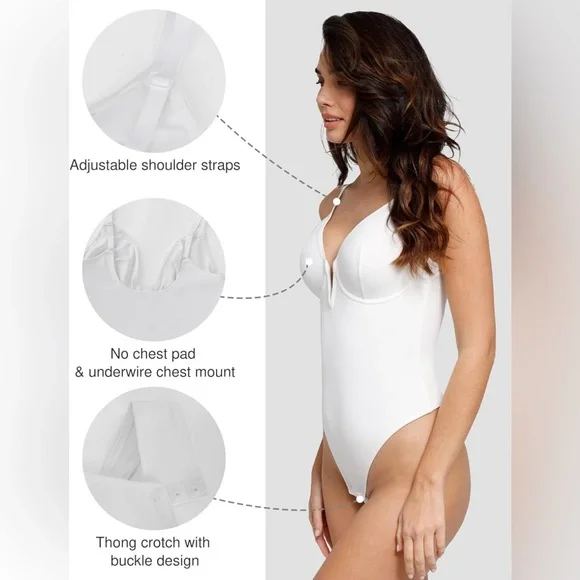 Popilush Shapewear Bodysuits for Women Tummy Control Shapewear Deep V Corset - Picture 3 of 9